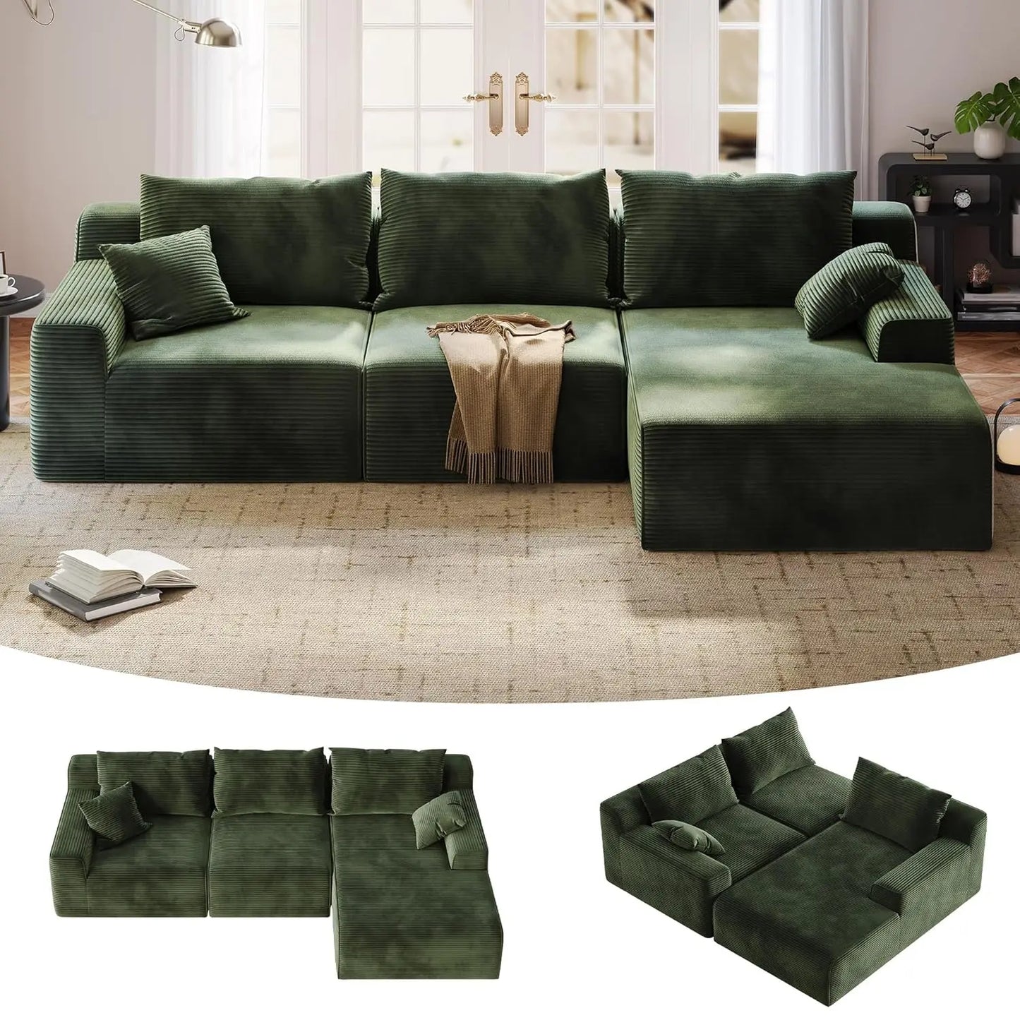 L-Shaped Modular Sectional Sofa With Oversized Cloud Chaise