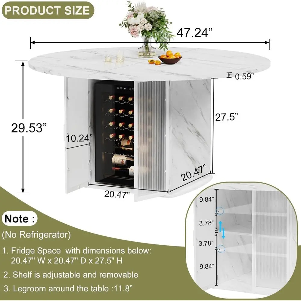 Modern Round Dining Table With Storage And Metal Frame