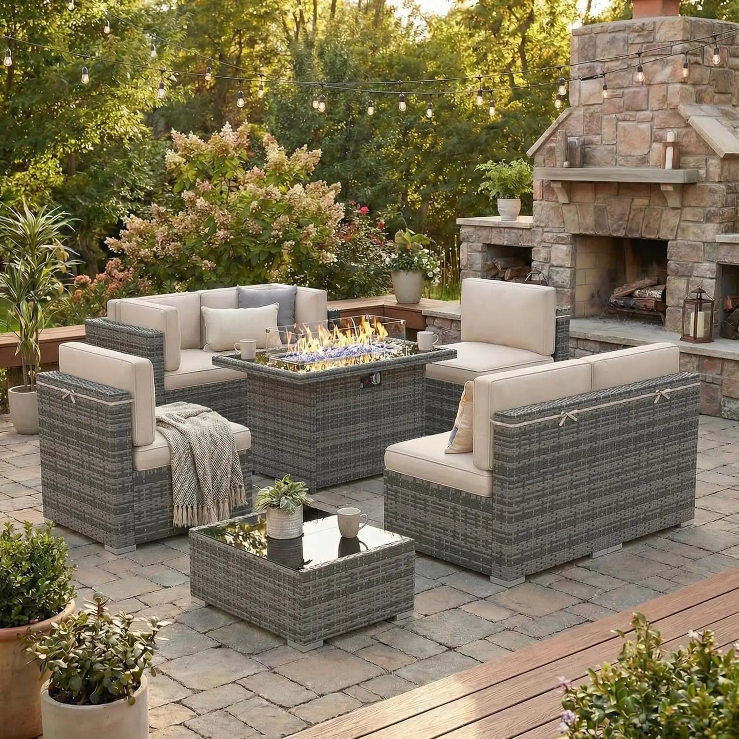 Xiaolang Modern Outdoor Patio Wicker Furniture Set With Fire Pit