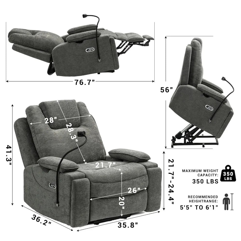 Oversized Recliner Power Lift Chair for Elderly Big Tall, Zero-Gravity Dual Motor Power Recliner Sofa, 350lbs Heavy, Customized