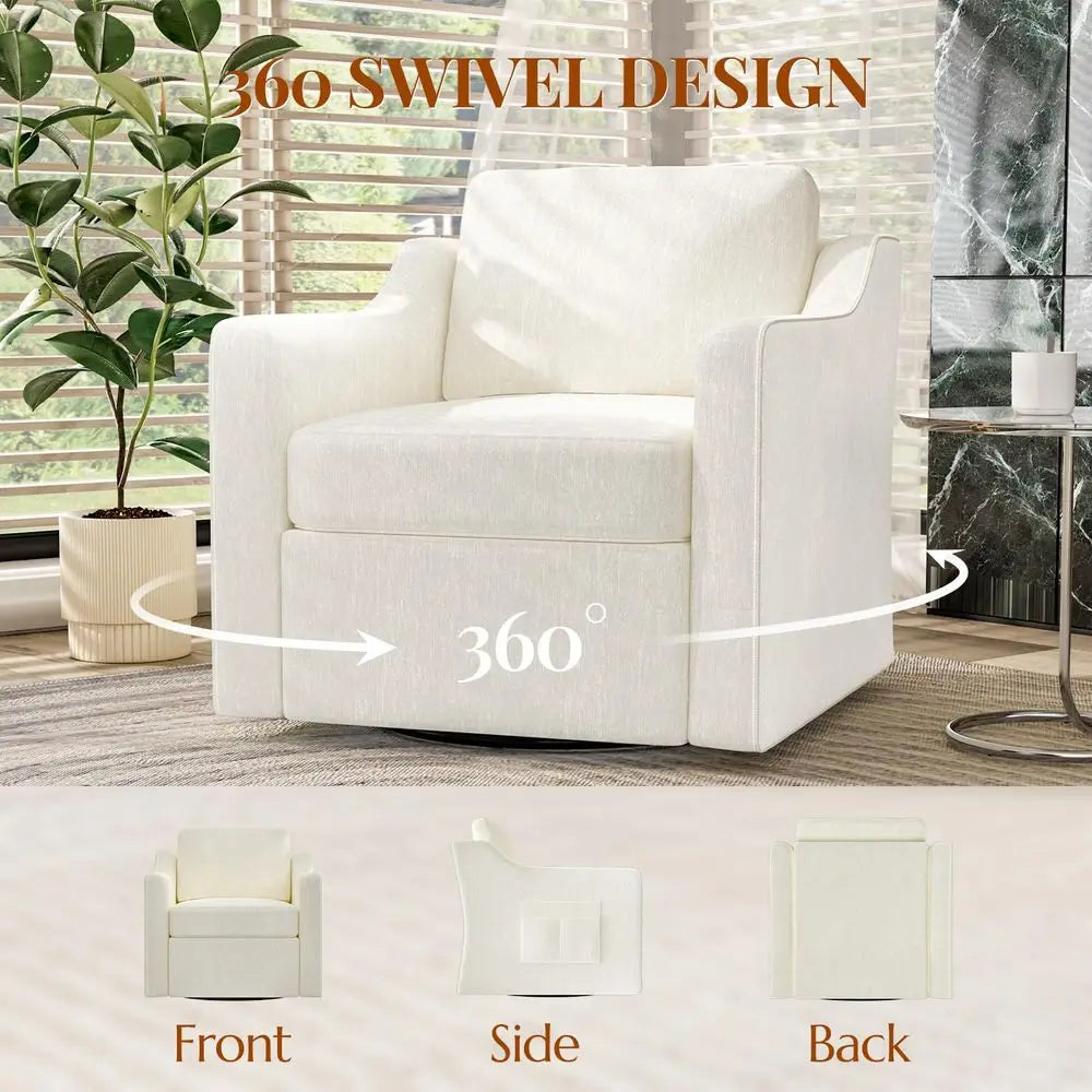 Swivel Accent Chair Set of 2, Large Comfy Reading Chairs, Square SingleSeat Armchair Upholstered Sofa for Reading, Nursery, Liv