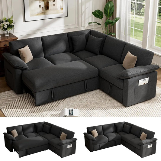 85" Modular Sectional Sofa with Pull Out Bed, L Shaped Couch with Storage, 5-Seater Sleeper Sofa, Sectional Couches, Customized