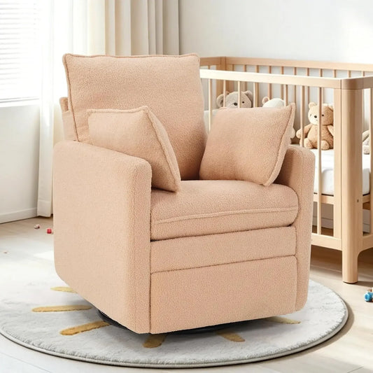 Teddy Swivel Rocker Recliner, Upholstered Nursery Glider with 2 Removable Pillows for Living Room, Custom