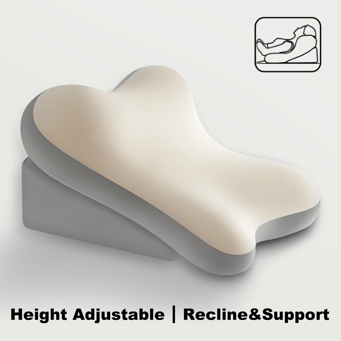 Adjustable Bed Wedge Pillow Memory Foam Backrest for Sitting up in Bed, Large Ergonomic Back Neck Lumbar Support Pillow for Reading Relaxing Gaming, 2-Piece Split Design, Non-Slip Base