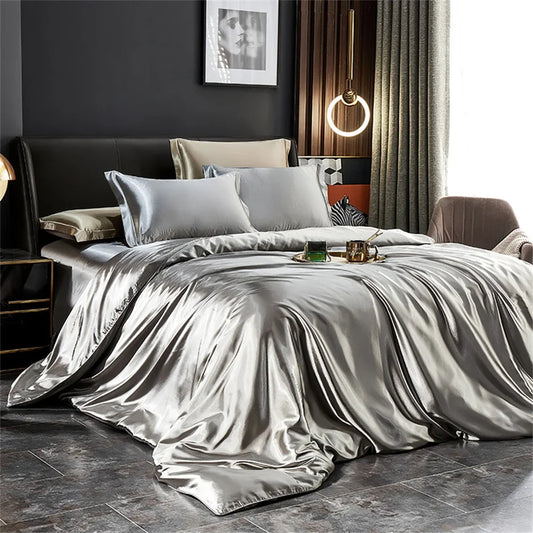CARA CARLE Solid Silk Bedding Set With Duvet Cover Pillowcases
