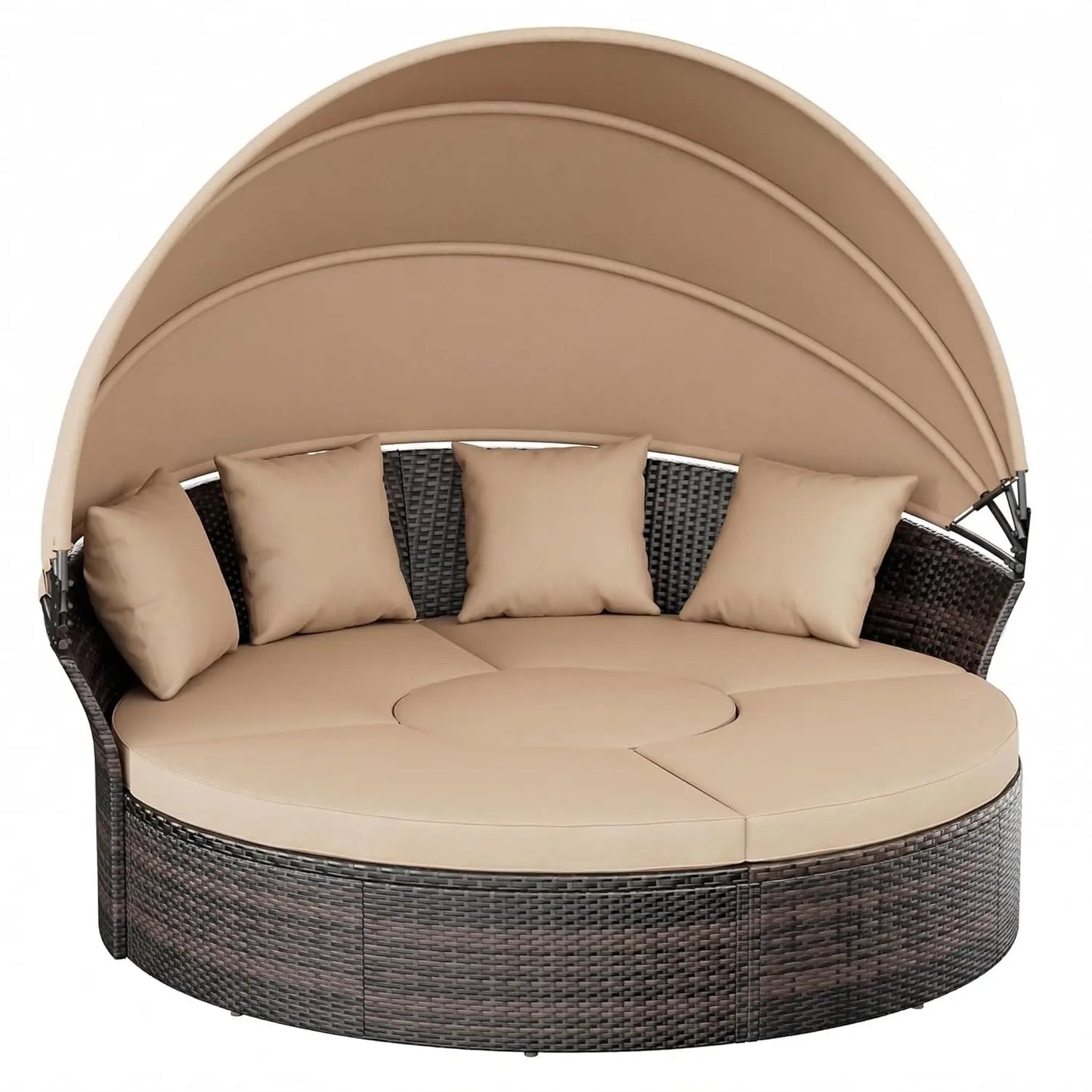 Patio Daybed With Retractable Canopy Wicker Rattan Set