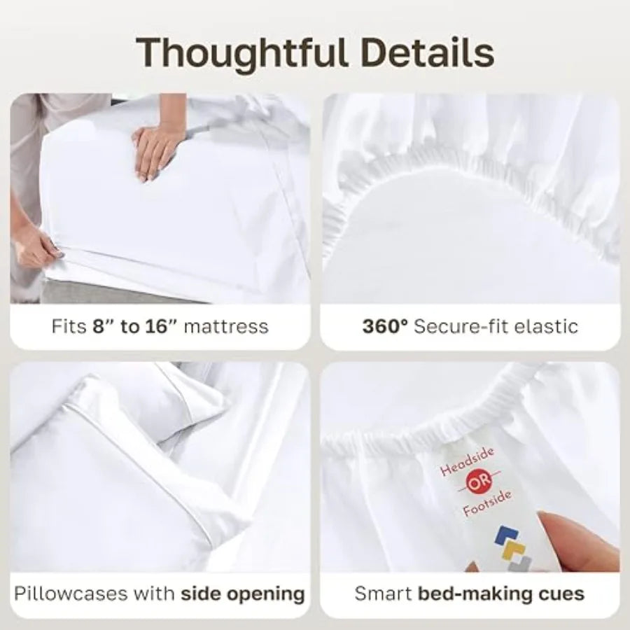 Soft 100% Cotton Sheet Set, 400 Thread Count Good Housekeeping Award Winner, Silky Smooth Sateen Weave with Deep Pockets, Breat