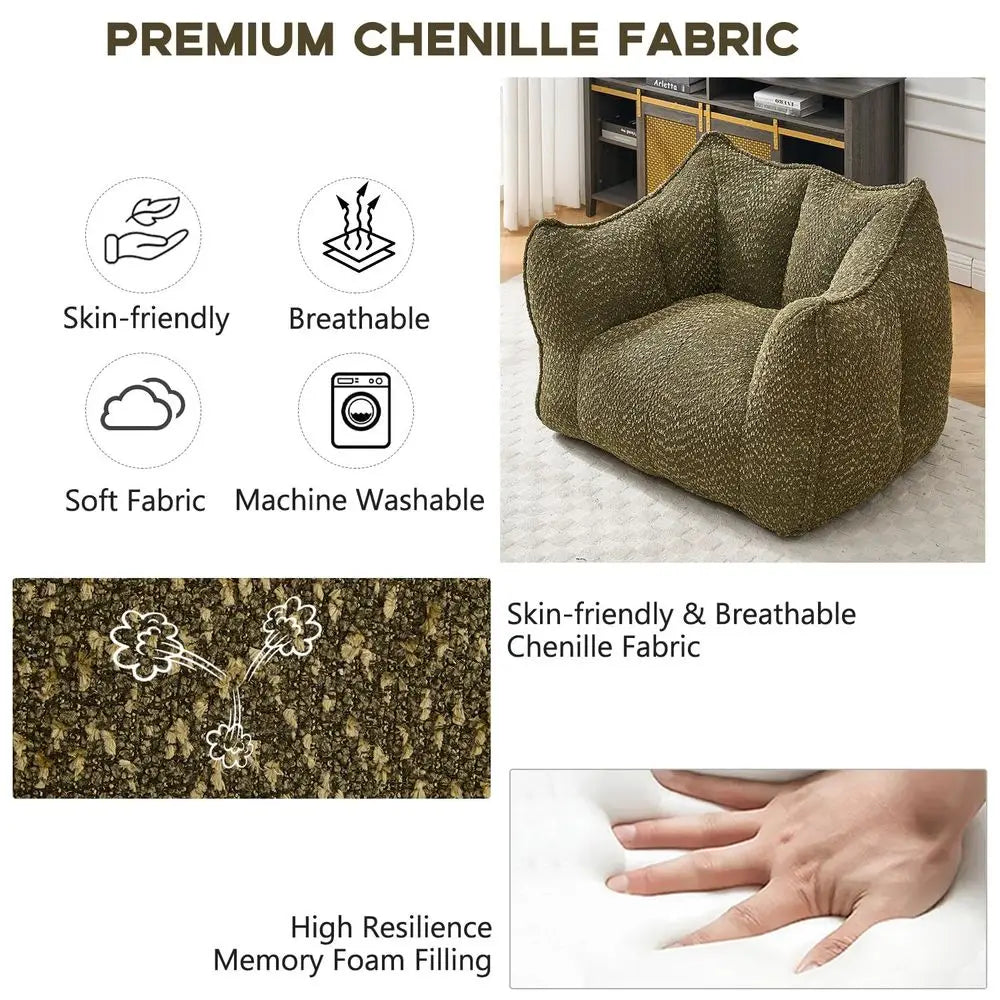 Bean Bag Sofa Chairs, Oversized Bean Bag Couch, Modern Lazy Sofa Chair with Memory Foam Filled, Floor Lounge Chair for Living R