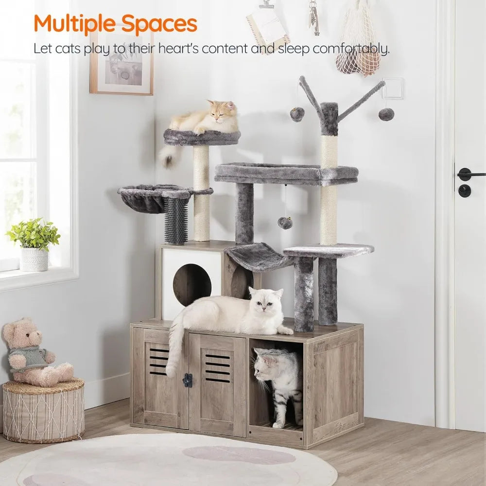 HOOBRO Hidden Litter Box Cat Tree With Scratching Post