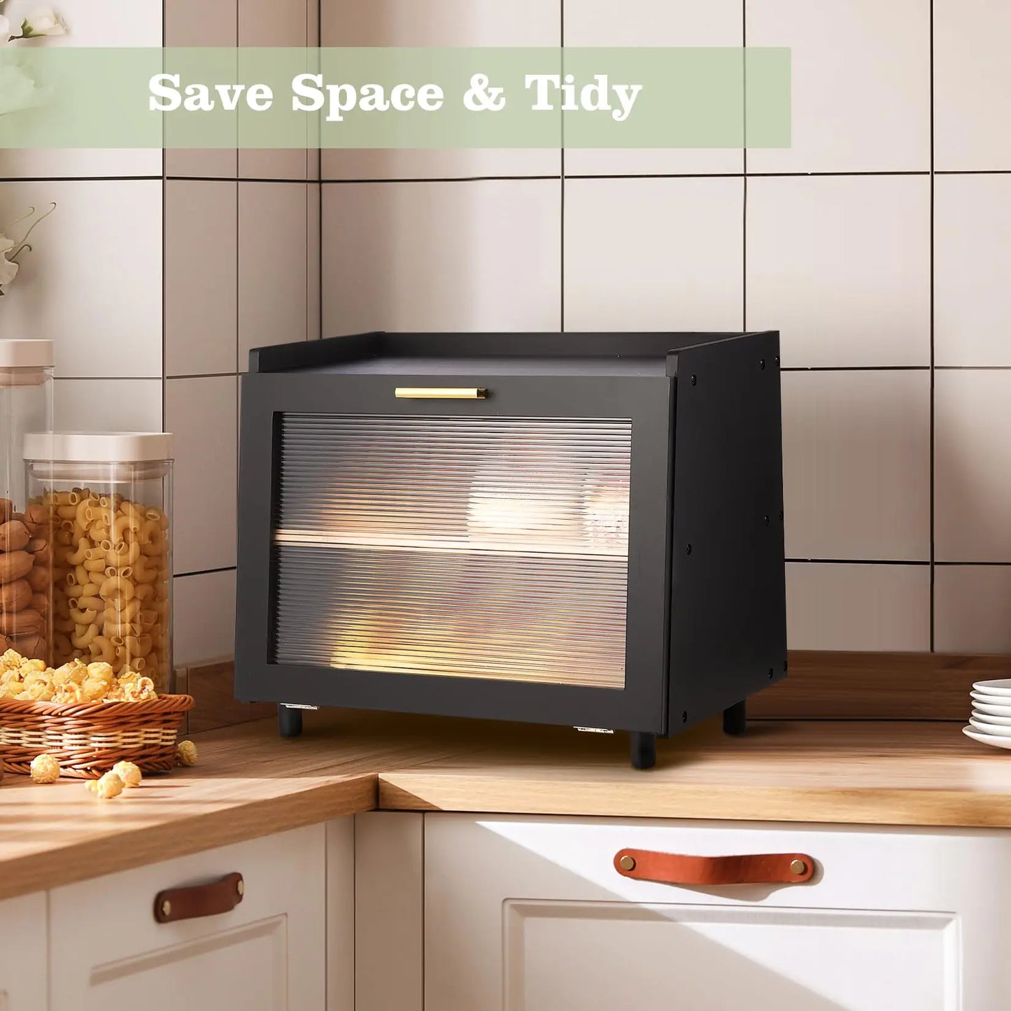 Studyset CN Bamboo Bread Box Double Layer Kitchen Storage Container