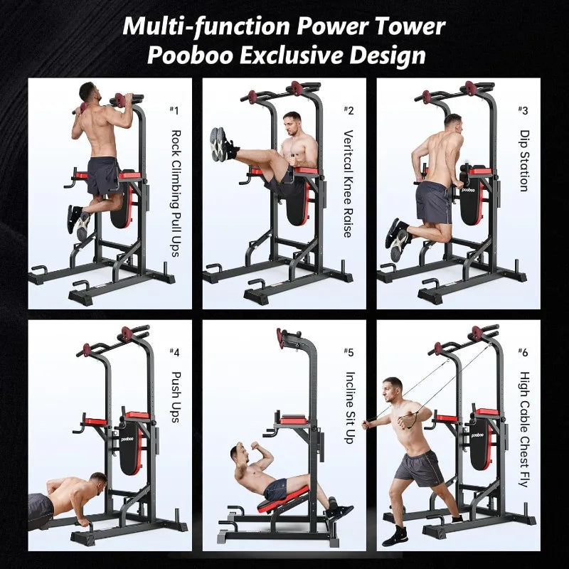 Pooboo Power Tower Dip Station and Pull Up Bar Multifunction