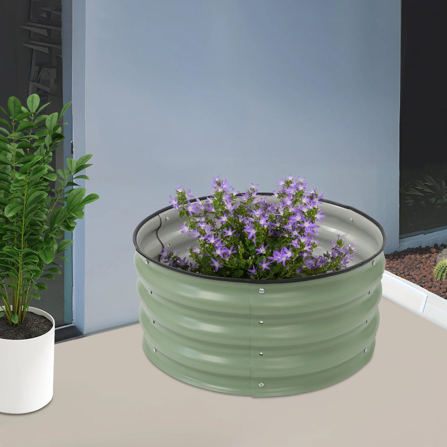 Bymaocar Round Metal Planter Set Galvanized Raised Garden Boxes 2 Pieces