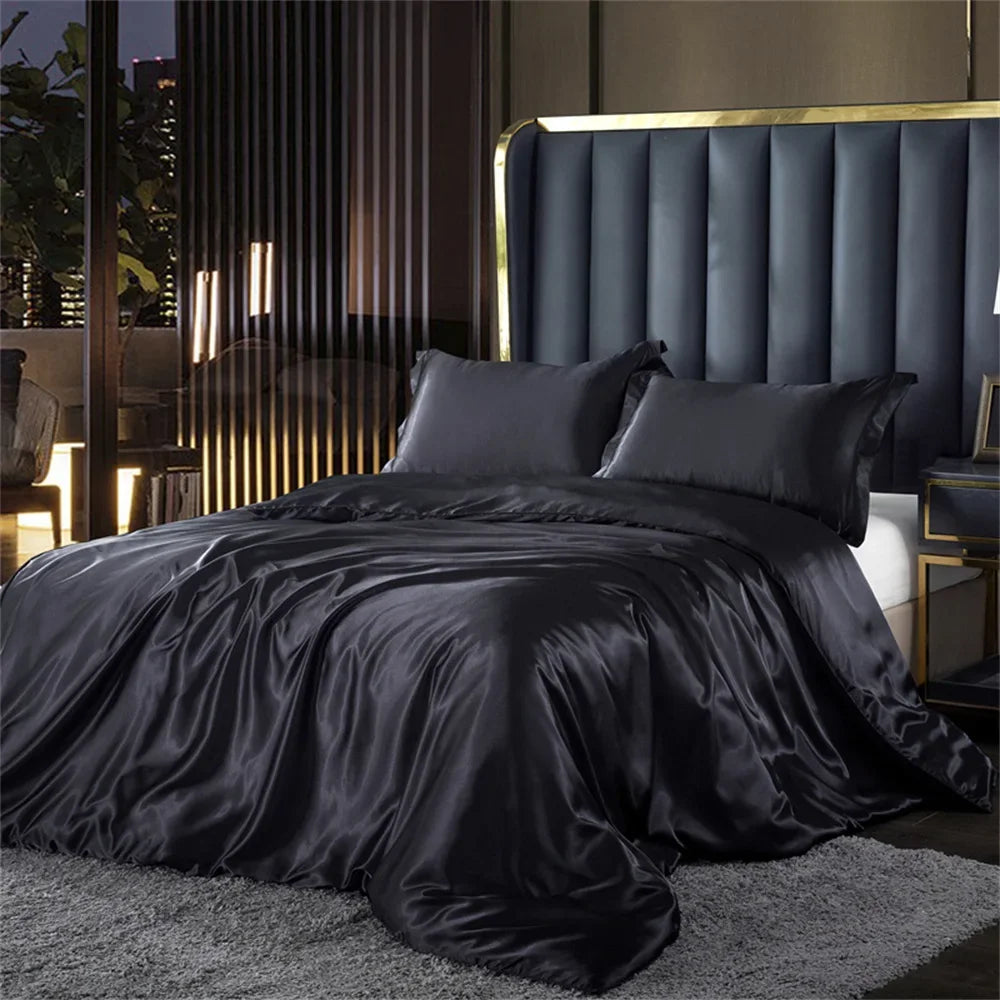 CARA CARLE Solid Silk Bedding Set With Duvet Cover Pillowcases