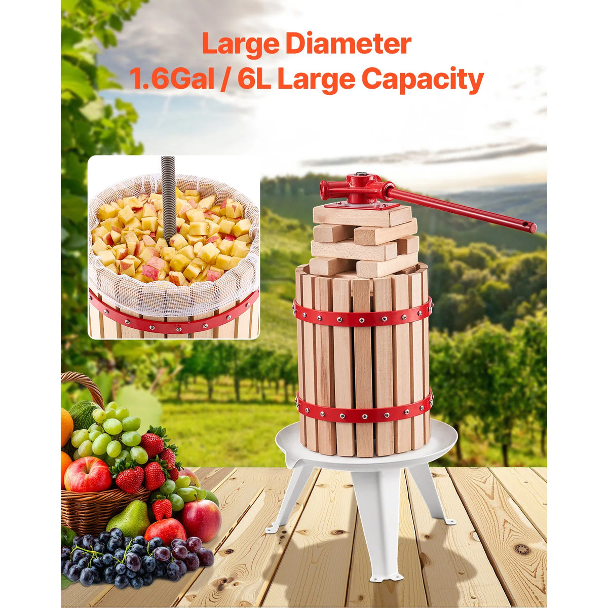 Solid Wood Manual Fruit Press With Heavy Duty Pressure Blocks