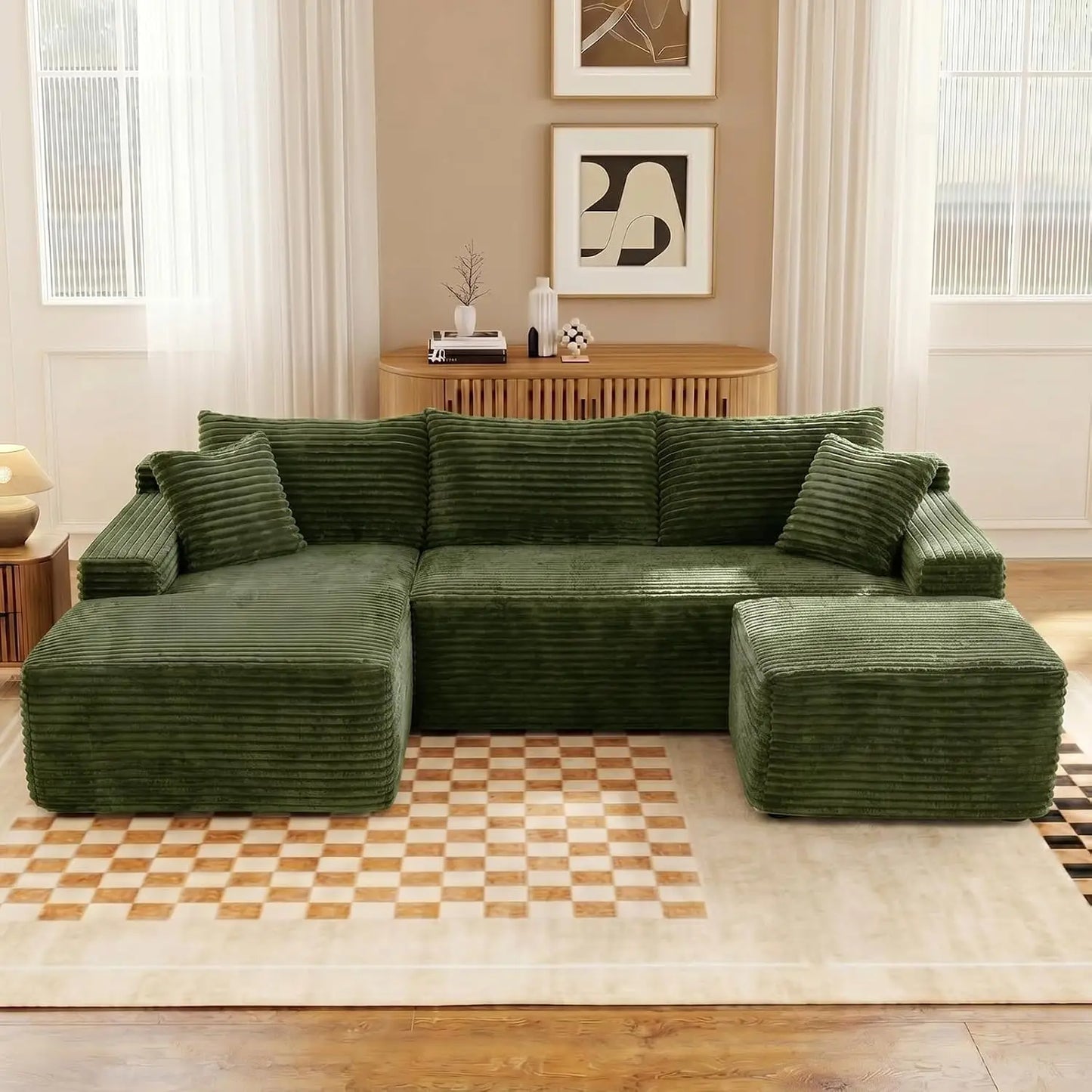 Modern U Shaped Sectional Sofa With Deep Seat Ottoman