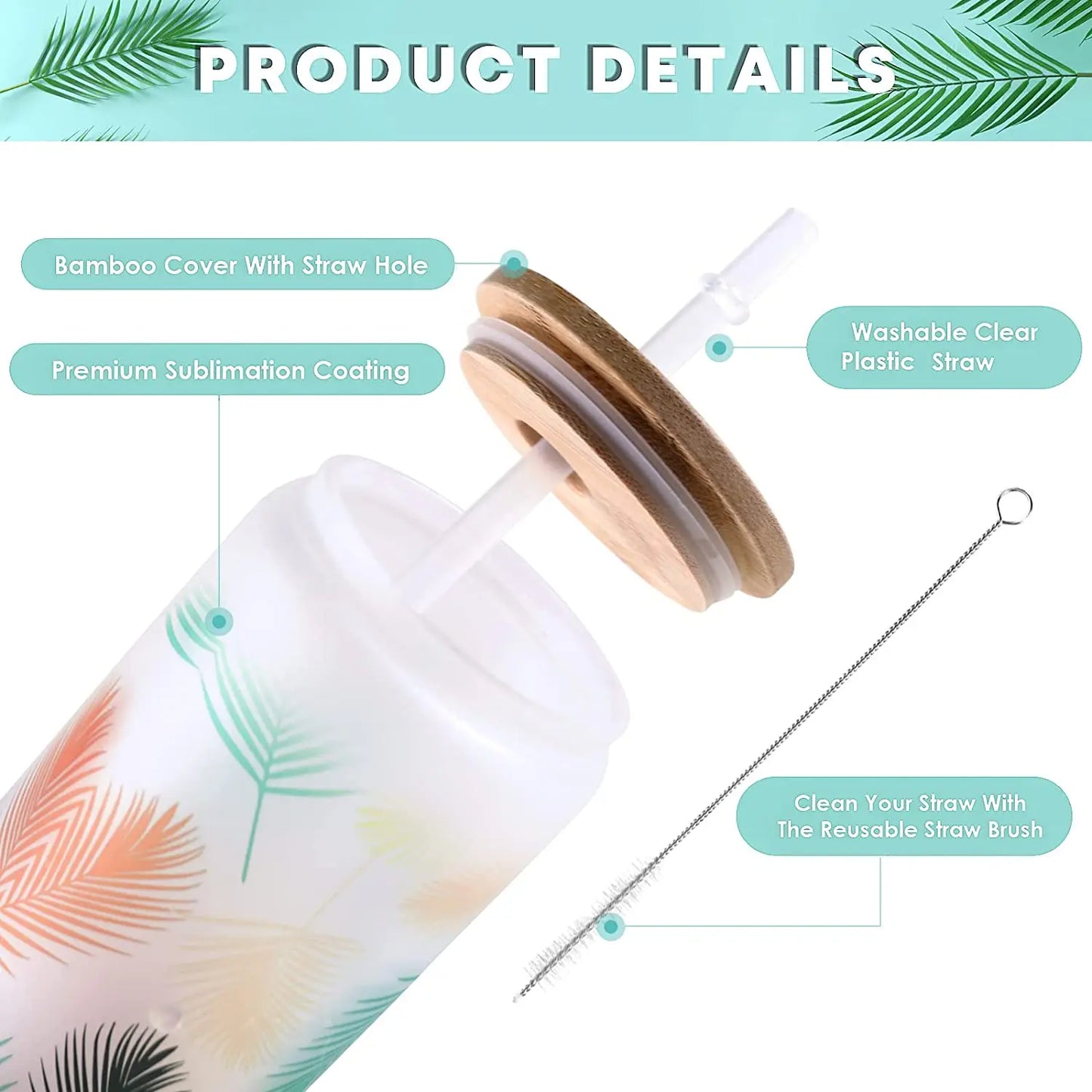 HTVRONT Sublimation Glass Tumblers With Bamboo Lid