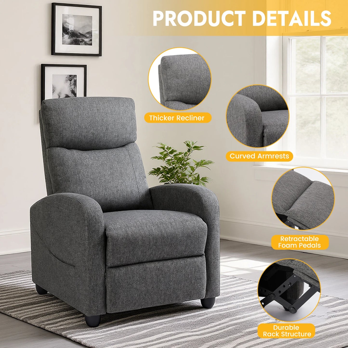 Mcq Ergonomic Reclining Sofa For Living Room With Lumbar Support