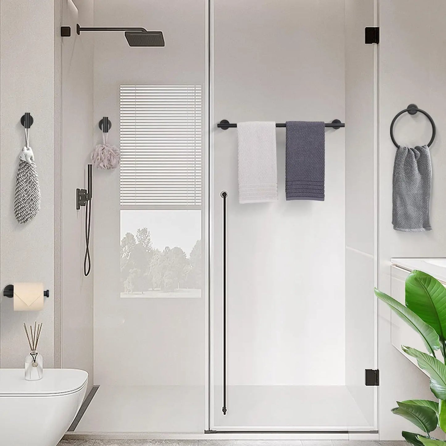 Brushed Bathroom Hardware Set 5 Piece Stainless Steel Towel Bar