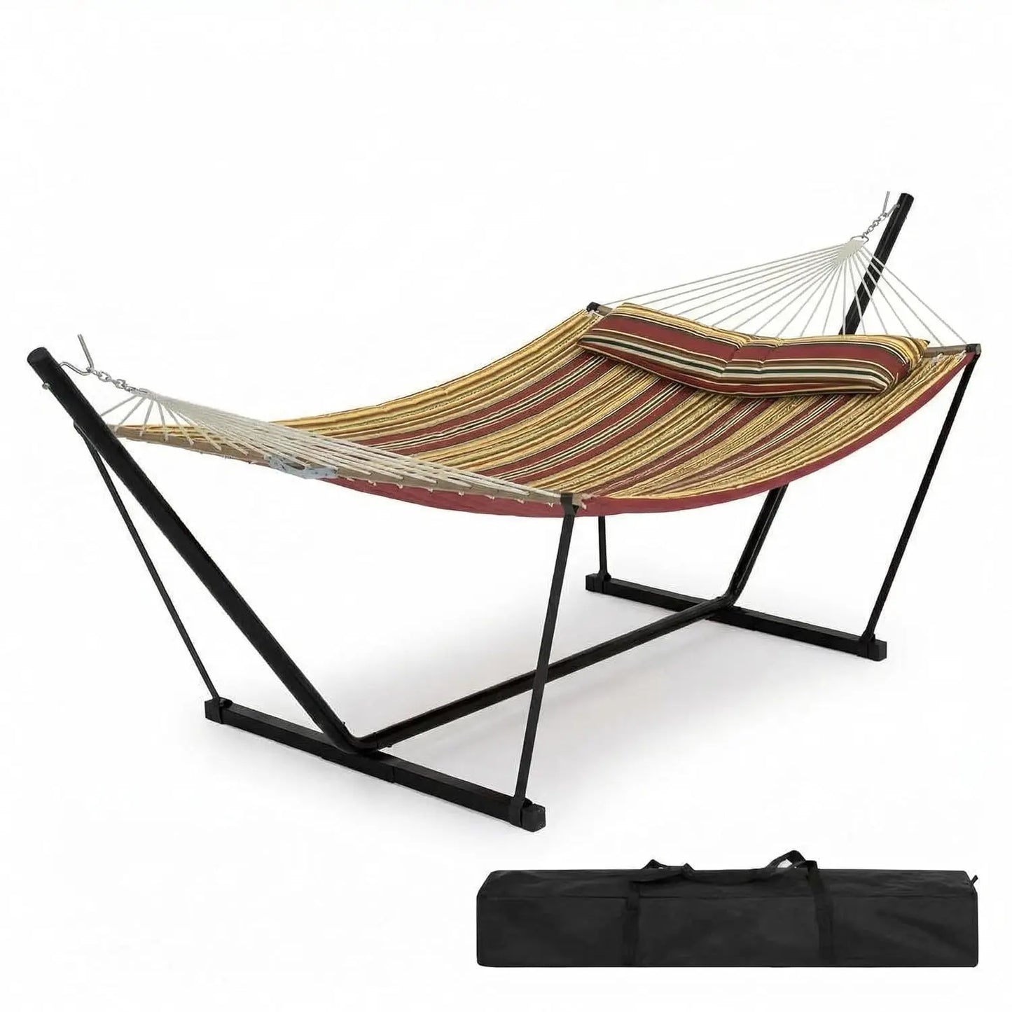 Heavy Duty Double Hammock With Stand Pillow 450lbs Capacity