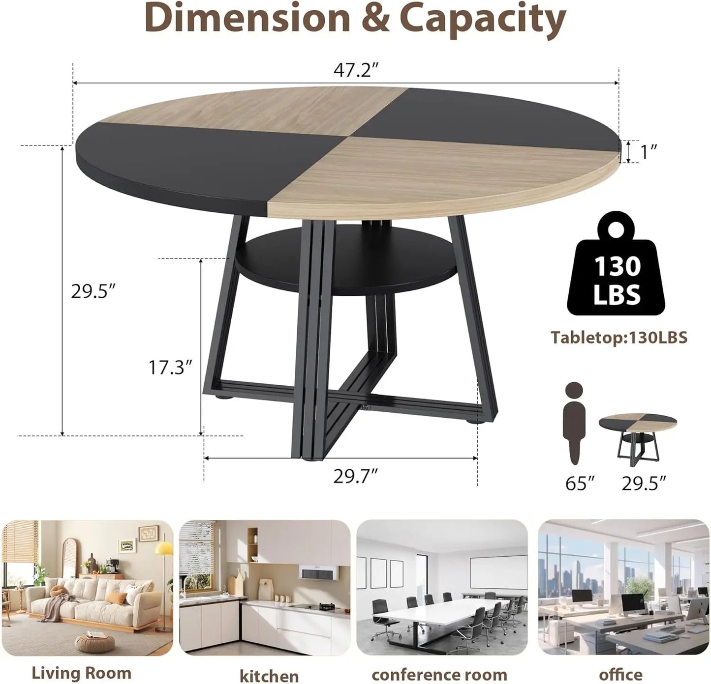 HobbyLane Farmhouse Round Dining Table With Open Storage Shelf