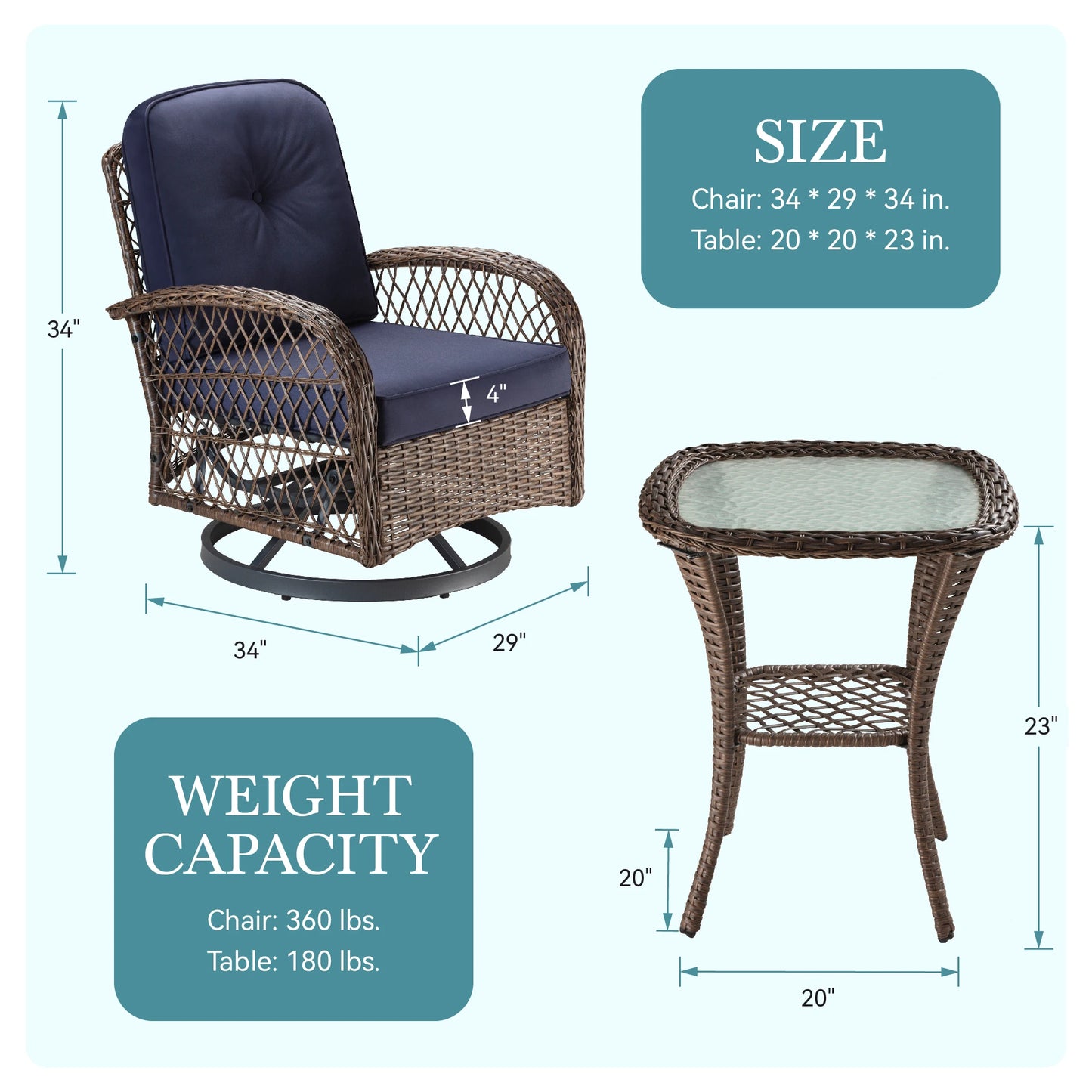 Outdoor Patio Furniture Set With Cushions And Rotating Rocking Chairs