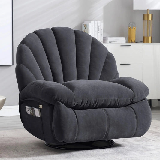 Power Recliner Chair With 360 Swivel And Storage Soft Fabric
