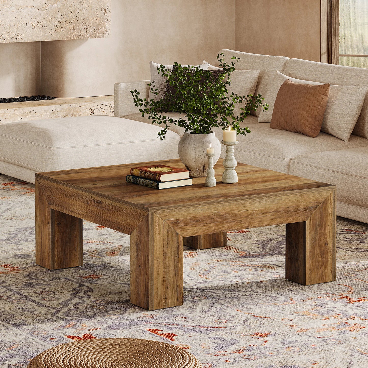 Tribesigns Square Coffee Table For Living Room Farmhouse Style
