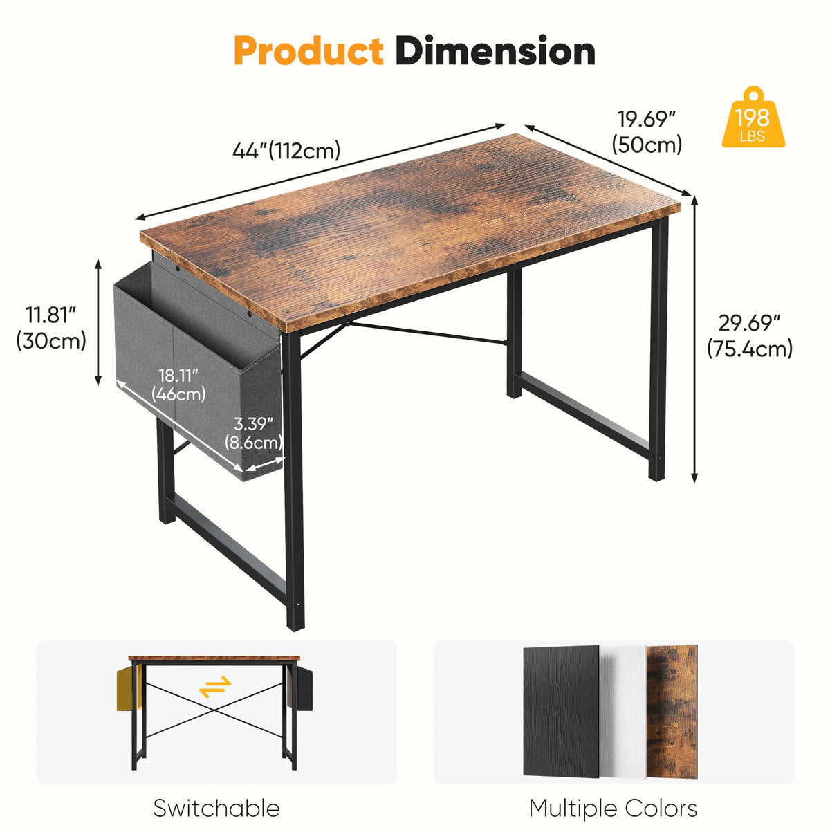 JHK Wooden Computer Desk With Metal Frame And Storage Bag
