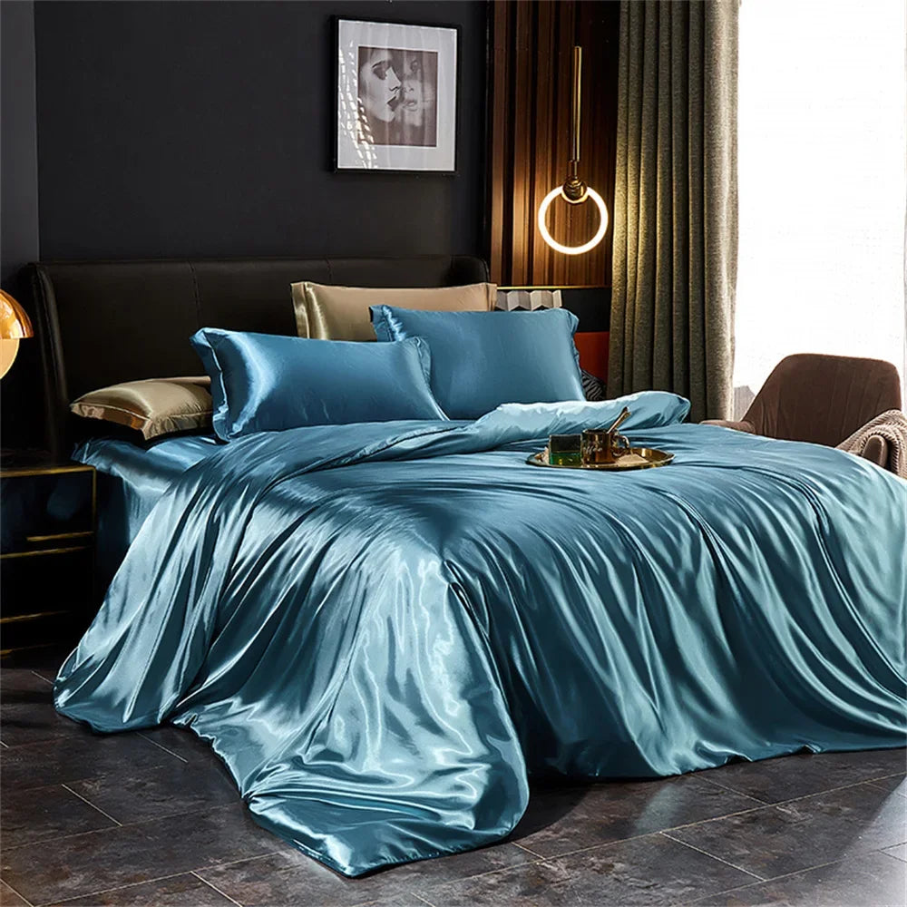 CARA CARLE Solid Silk Bedding Set With Duvet Cover Pillowcases