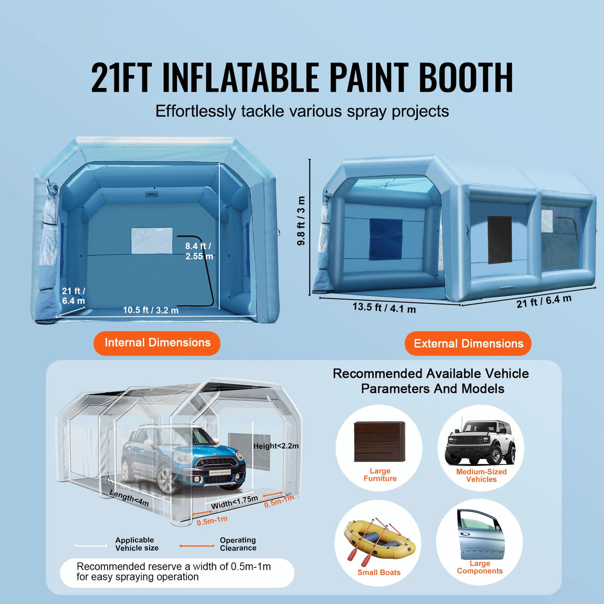 SucceBuy Inflatable Paint Booth Inflatable Spray Booth with Powerful Blowers and Air Filter System Portable Car Paint Booth