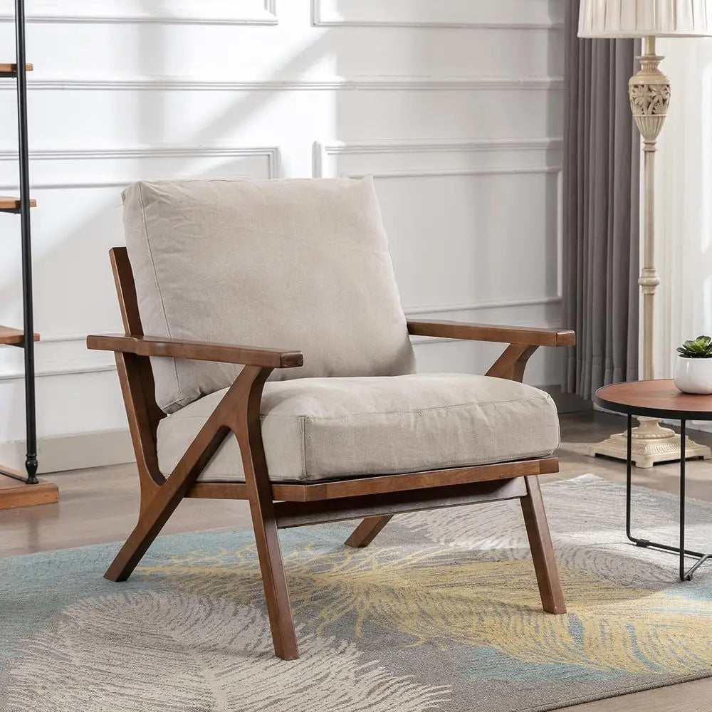 Modern Upholstered Accent Chair With Removable Cushions And Wood Frame