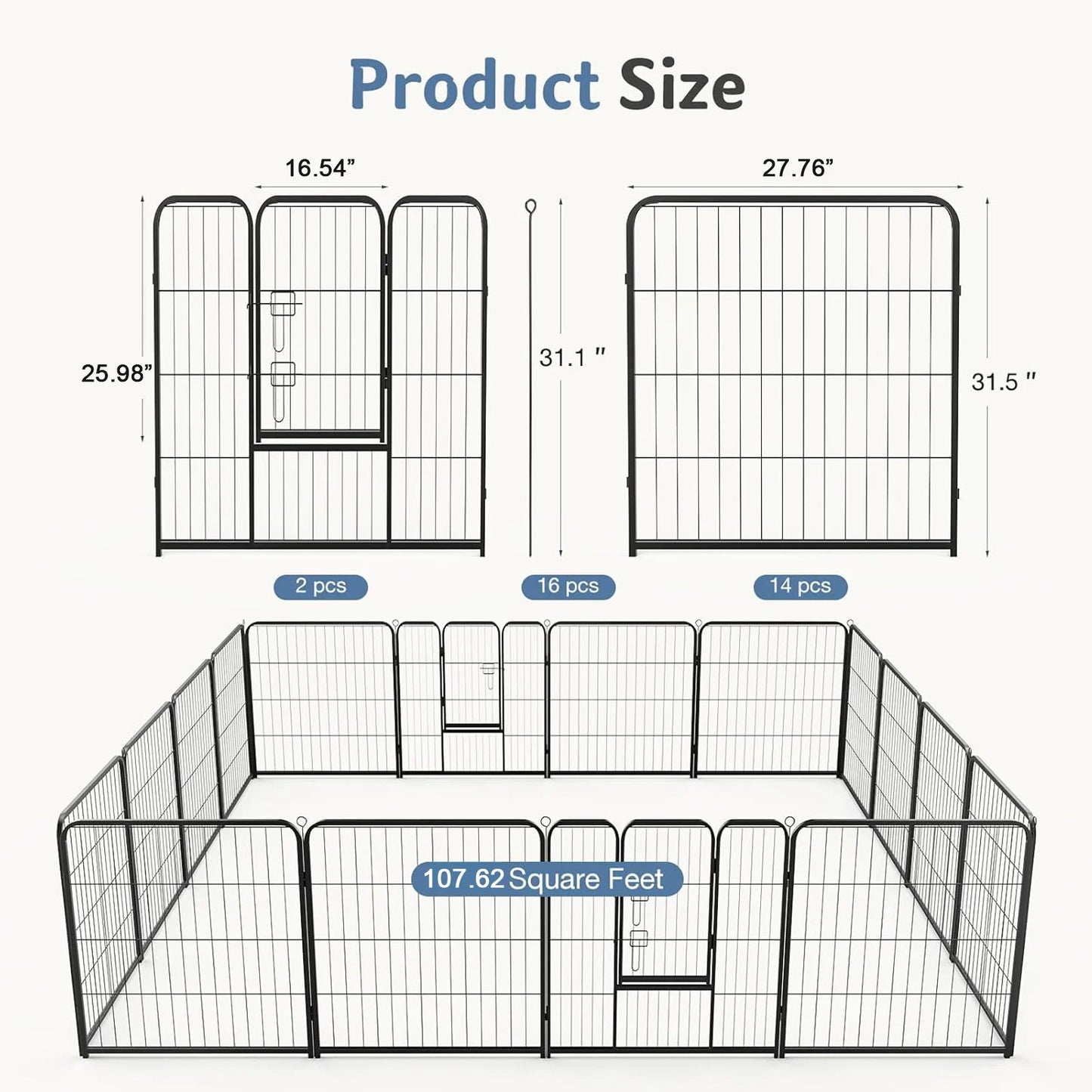 JHK Foldable Dog Playpen Fence For Indoor Outdoor Use