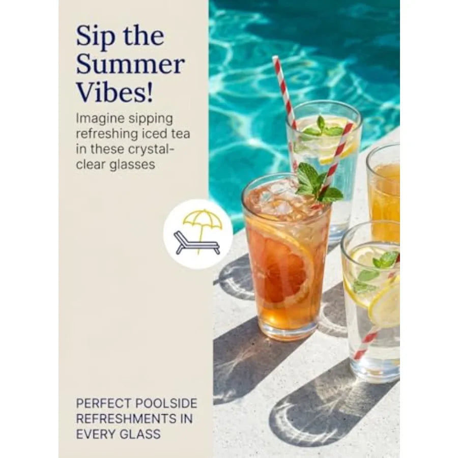 Glass Cups 17 oz, Clear Drinking Tumblers For Home, Highball Glass Drinking Glasses For Beverages, Cocktail Glass, Large Water