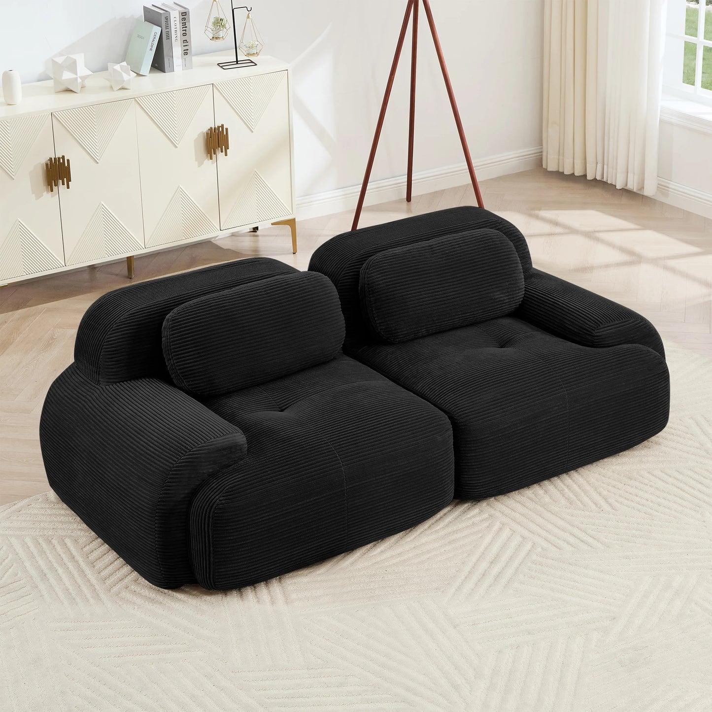 Modern Corduroy Loveseat Sofa With Curved Armrests And Plush Comfort
