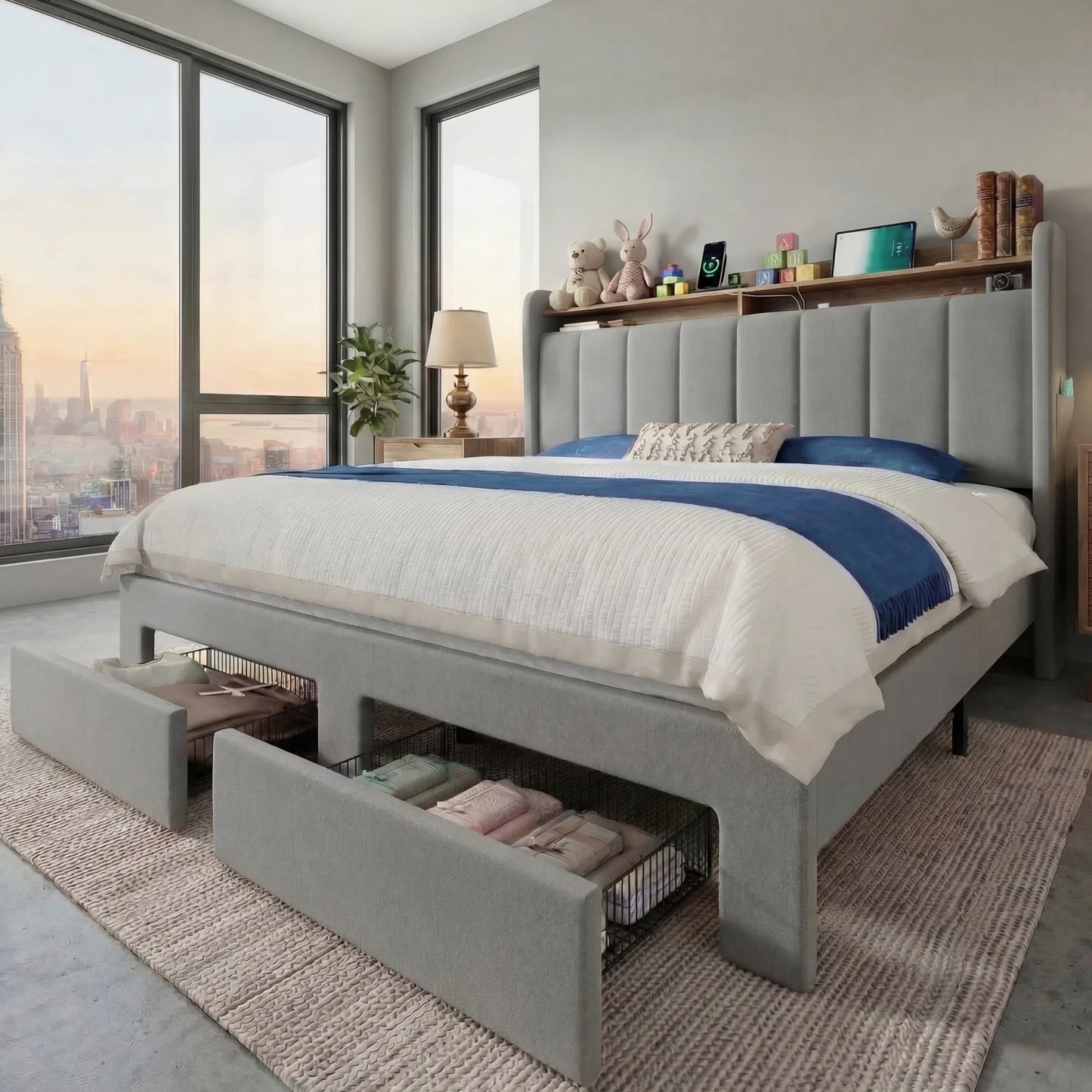 Hoomic Bed Frame With Storage Drawers And Integrated Led Lighting