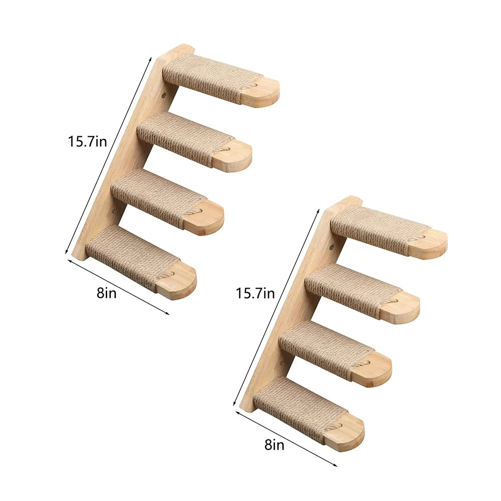 39.4In Wall-mounted Cat Roped Bridge for Indoor Cats Steps with Sisal Wall Wooden Furniture for Sleeping Playing Climbing