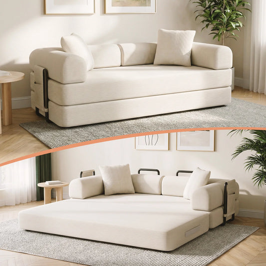 Convertible Compression Sofa Bed High Density Foam Corduroy Upholstery Space Saving Portable Sleeper Sofa for Guest Room Home
