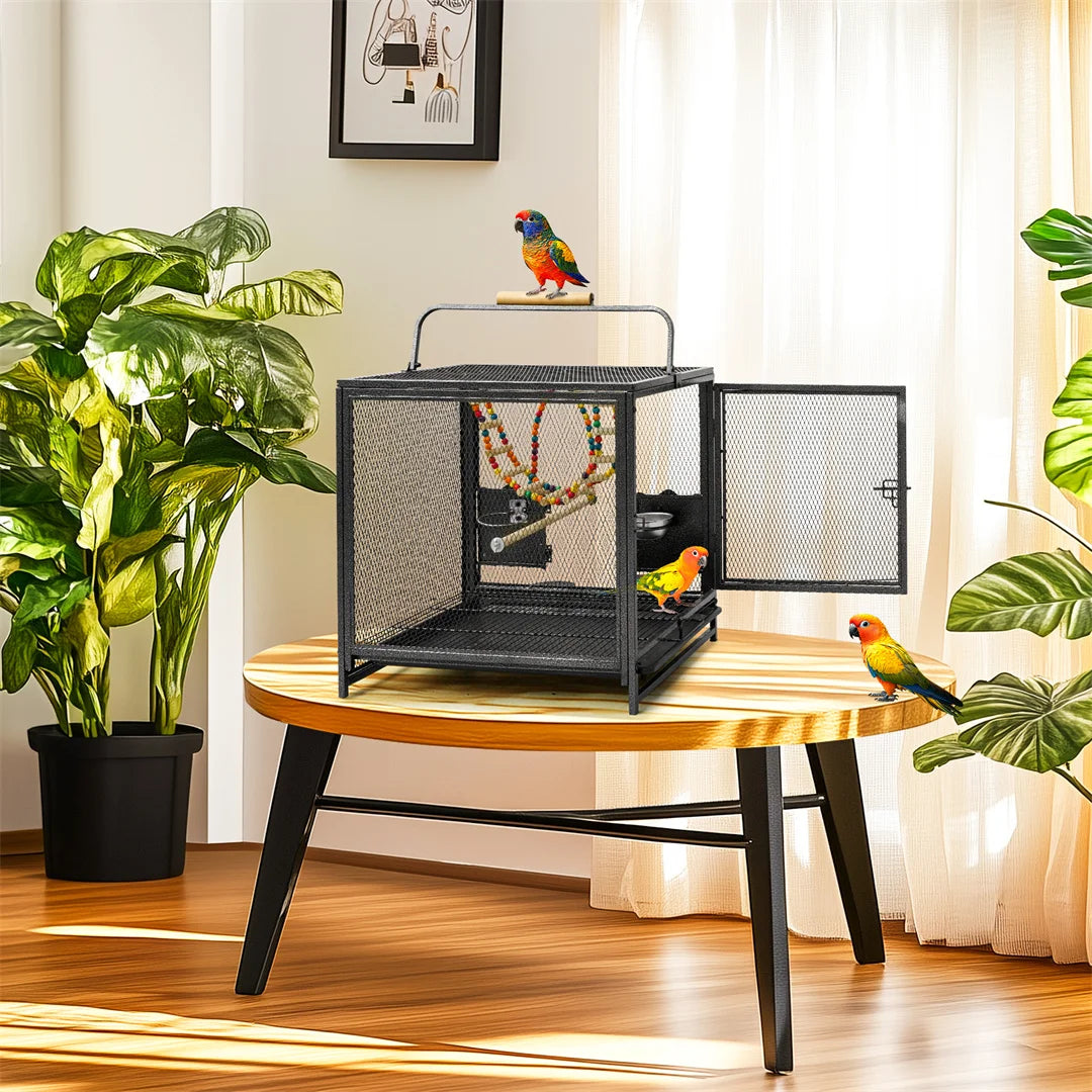 Portable Bird Cage Playpen Travel Carrier With Hammock And Toys