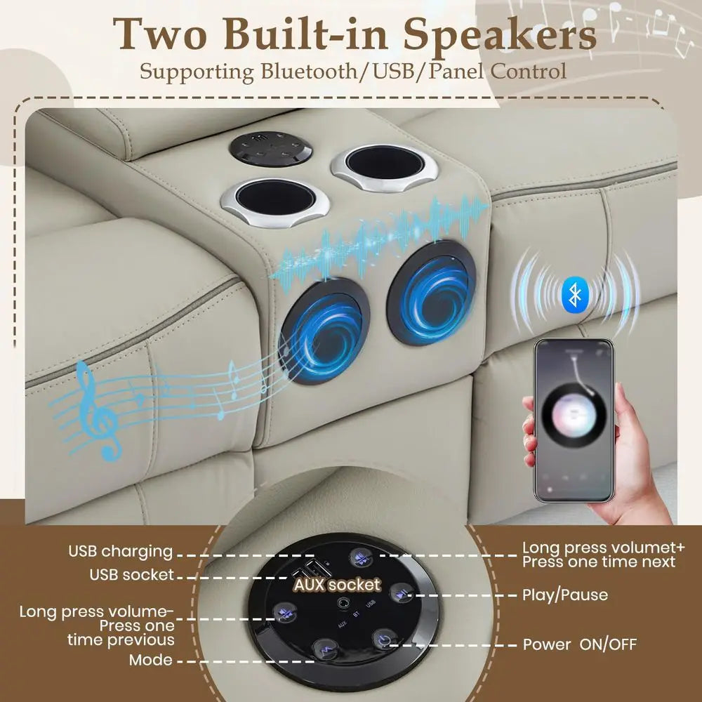 Reclining Loveseat with LED Reading Light Storage Drawer Bluetooth Speakers, Power Loveseat Recliner Sofa Wall Hugger Reclining