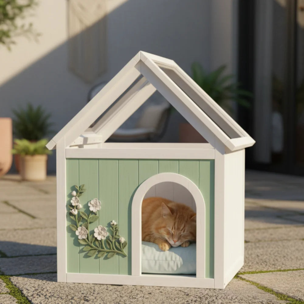 Cedar Indoor Cat House with Clear Acrylic Roof – Wooden Pet House for Small Cats & Dogs Moisture-proof,pest-proof Pet Products