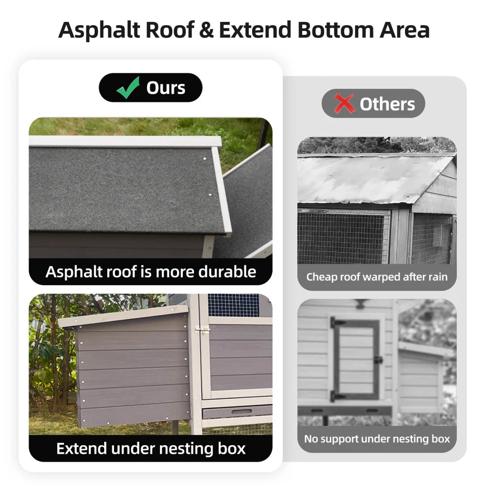 large main house Gray Wooden Chicken Coop Large Outdoor Hen Run Nesting Box Poultry Cage Rabbit Hutch Waterproof Anti-UV Panel