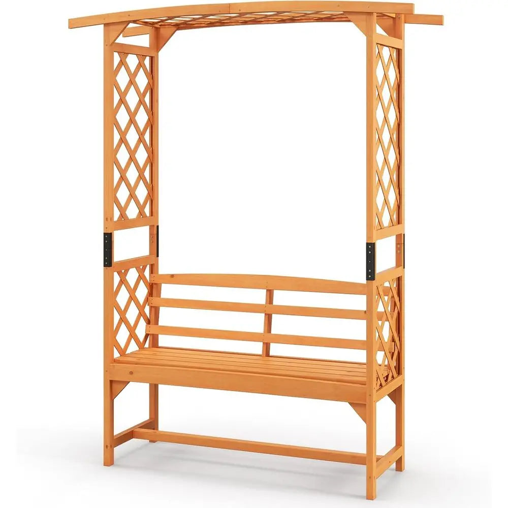 63W x 79H Wooden Garden Arch Trellis with Bench, Outdoor 2-Person Arbor, Perfect for Rose Climbing Plants, Weddings, and Backyar