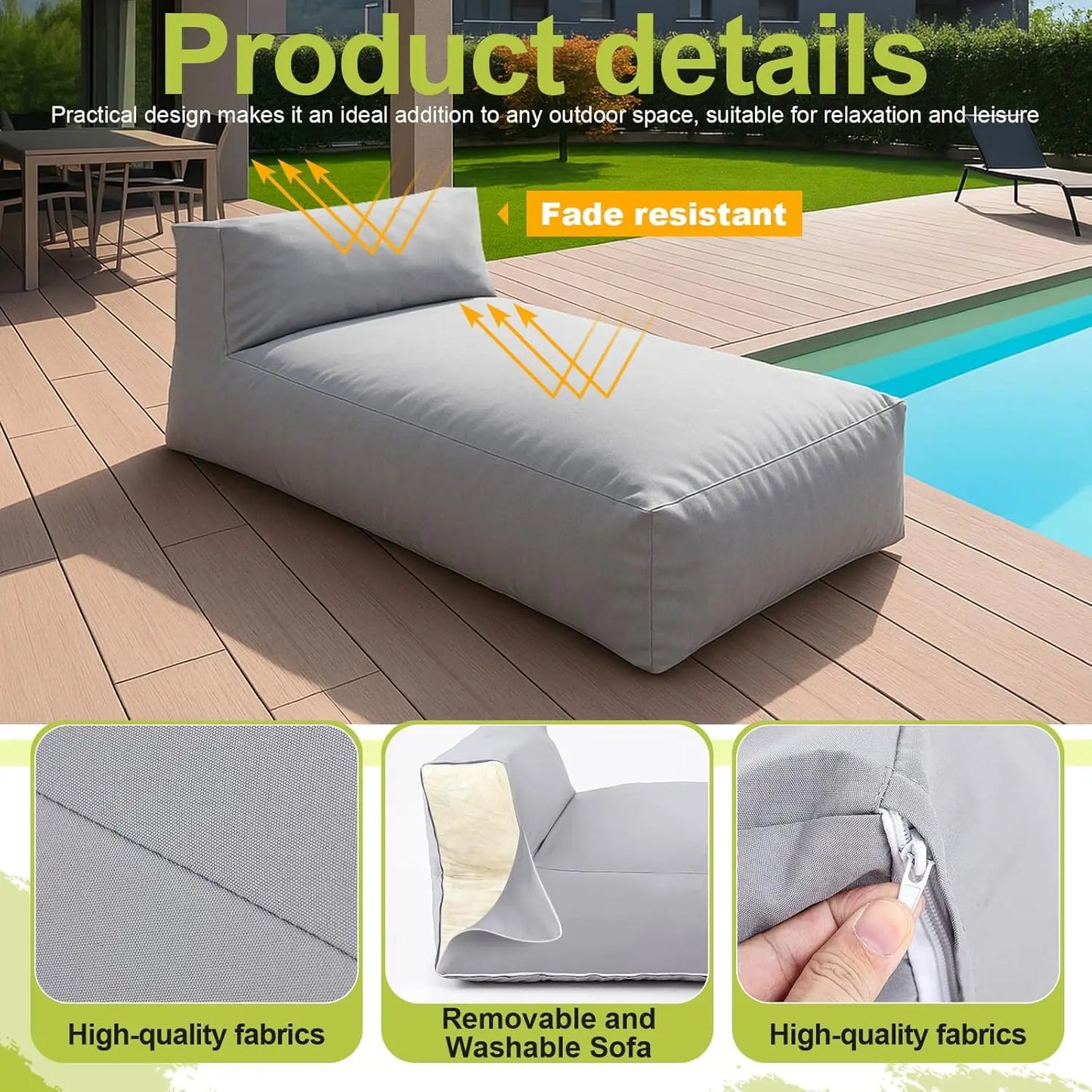Outdoor Bean Bag Lounger Chair Patio Daybed With Sponge Filling
