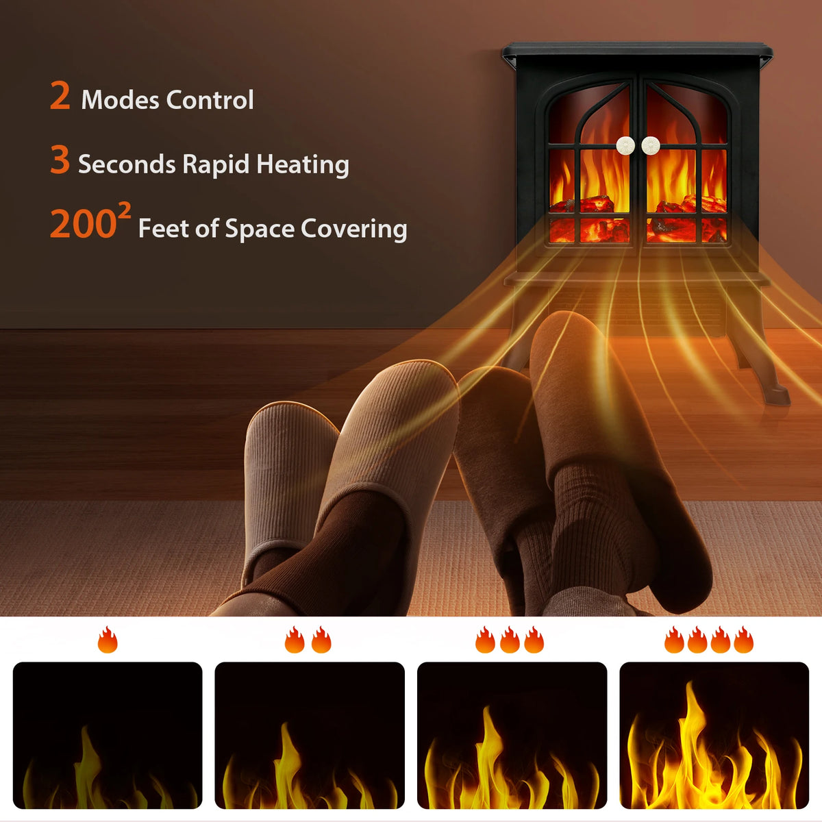 Electric Fireplace Heater 1500W Fireplace Air Heater Space Heater with 3D Realistic Flame Effect Overheating Protection for Home