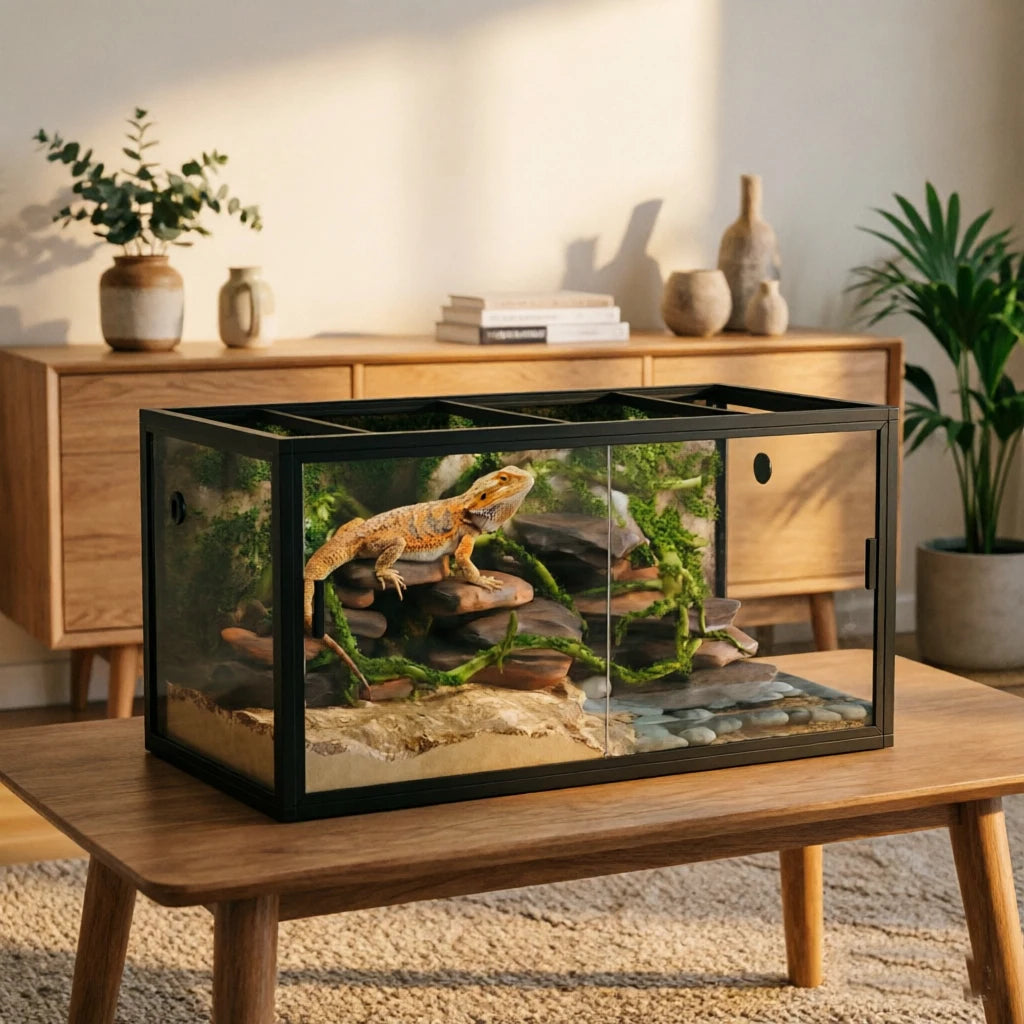 HiMISS Reptile Terrarium Front Opening Glass Enclosure With Screen Top