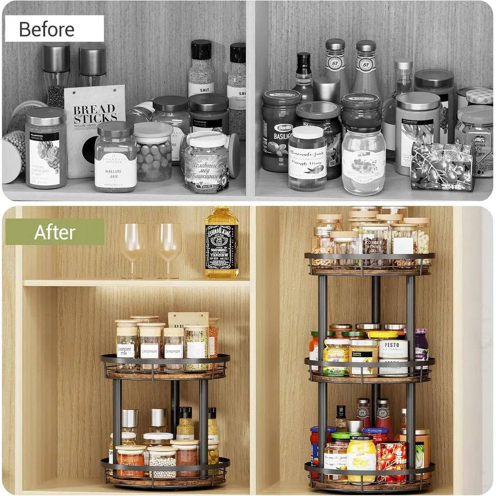 10 Wood Lazy Susan Spice Rack Organizer, 2 Tier Spice Organization, Countertop, Kitchen, Table Top, Pantry, Condiment and Season