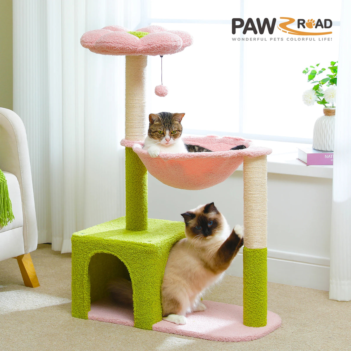 PETEPELA Flower Cat Tree With Hammock And Sisal Scratching Posts