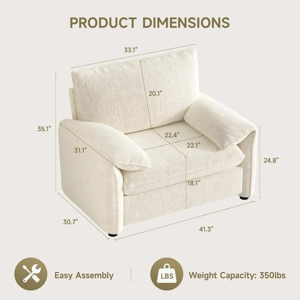 ONBRILL Plush Chenille Accent Chair Modern High Back Lounge Chair