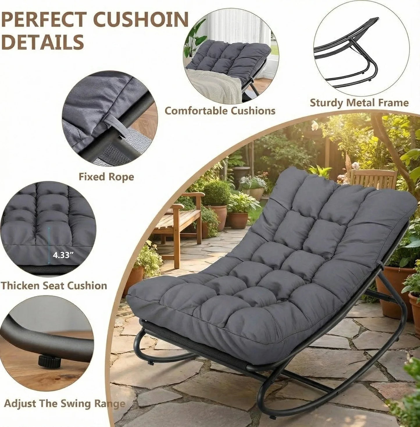 HiMiss Heavy Duty Outdoor Patio Rocking Chair With Thick Cushions