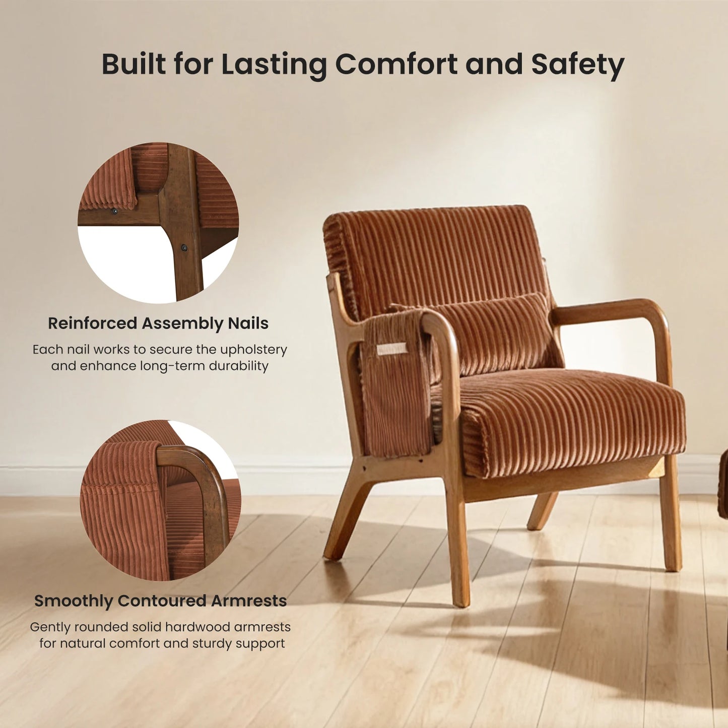MCQ Mid Century Solid Wood Office Chair With Lumbar Support